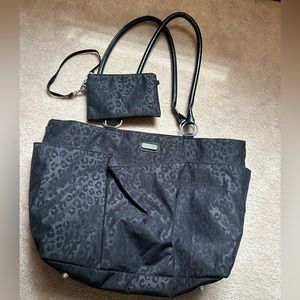 Bagallini Black Leopard Zip Top Tote